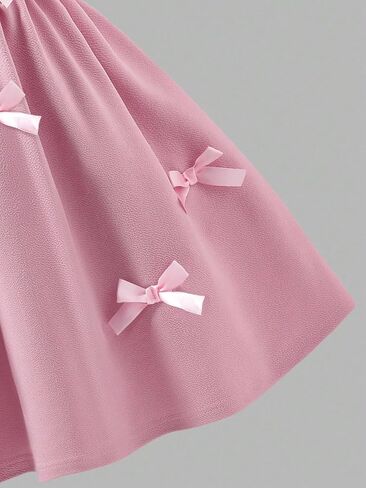 Girl Summer Bow A Line Dress Sleeveless Sweet Birthday Party Princess Cami Dresses Smocked Ruched Dresses for 8-12Y in Saudi Arabia
