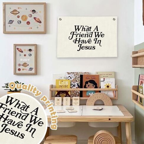 RTXLEZM Kids Room Decor, What a Friend We Have in Jesus Christian Canvas Banner Wall Hanging, Minimalist Bible Verse Wall Art Prints for for Classroom, Playroom，Nursery, Kids Room, 20x30 Inch in Saudi Arabia