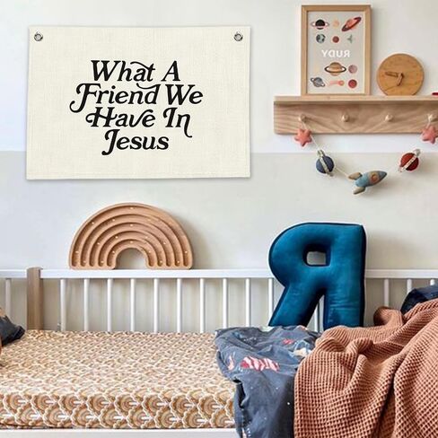 RTXLEZM Kids Room Decor, What a Friend We Have in Jesus Christian Canvas Banner Wall Hanging, Minimalist Bible Verse Wall Art Prints for for Classroom, Playroom，Nursery, Kids Room, 20x30 Inch in Saudi Arabia