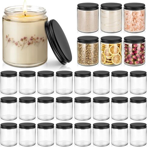 Bumobum 24 Pack 8 oz Glass Candle Jars for Making Candle, Thick Clear Glass Jars with Metal Lids, Bulk Empty Small Food Storage Containers for Spice, Powder, Lotions – Leak-Proof in Saudi Arabia