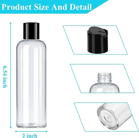 48 Pack 8oz Travel Size Bottles Leak Proof Squeeze Refillable Clear Toiletries and Shampoo Liquid Containers with Black Disc Cap in Kuwait
