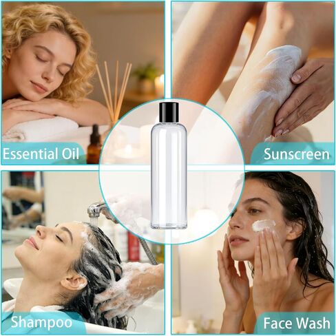 48 Pack 8oz Travel Size Bottles Leak Proof Squeeze Refillable Clear Toiletries and Shampoo Liquid Containers with Black Disc Cap in Kuwait