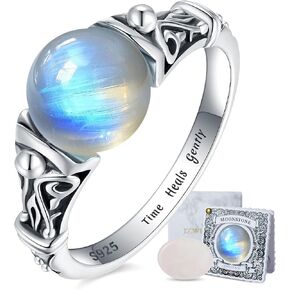 Decompression Swivel Ring - 925 Sterling Silver Natural Gemstone Ring with Amethyst, Moonlight, Obsidian, Garnet, Anxiety Relief Crystal Healing Jewelry Gift for Women Mom Daughter She (Black Tiger's Eye 8） in Saudi Arabia