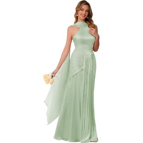 Halter Bridesmaid Dresses Long with Scarf Shimmer Chiffon Formal Dress Pleated Mermaid Evening Gowns for Women in Saudi Arabia