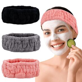 Microfiber Spa Headband 3-Pack, Soft Terry Cloth Headband for Washing Face, Facial Mask, Makeup, Shower, Yoga, Gift for Women and Teens (Gray+Milk White+Pink) in Saudi Arabia