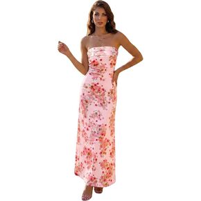 Milumia Women's Ditsy Floral Strapless Maxi Dress Draped Backless Bodycon Summer Tube Dresses in Kuwait
