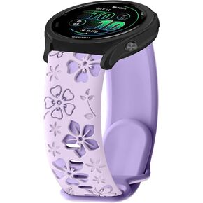 22mm Silicone Watch Bands for Garmin Venu 4 45mm/Venu 3 45mm/Venu2/vivoactive 4/Active, Floral Engraved Women Strap for Garmin Forerunner 265/255/255 Music/Forerunner 570 47mm - Purple in Saudi Arabia