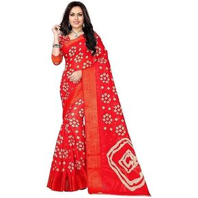 Women's Cotton Bandhani Print Saree With Unstitched Blouse Piece Indian Saree for All Occassions in Saudi Arabia