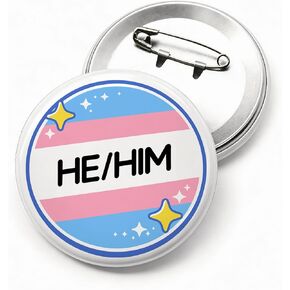 Pronoun Pin He/Him Badge: Gift Boxed Transgender Pride Accessories 2.3" Large Round Button for Clothing Bags Safe for Fabric Jackets Backpacks Trans Identity Pride Month Party Decor in Saudi Arabia