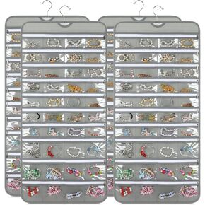 2 Pack Hanging Jewelry Organizer with 80 Zippered Pockets, Dual-Sided Dustproof Foldable for Travel, Accessories Organizer for Holding Jewelries, Earring Organizers and Storage in Saudi Arabia