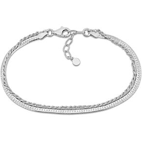 Abbie and Cleo Italian 925 Sterling Silver Multi-Strand Bracelet - for Women - 4.5mm - Available in Sterling Silver or Yellow Gold Flash Plated Sterling Silver - Dual-Chain Design (Herringbone and Rope) - 7.5 inch + 1 inch Extension in Saudi Arabia