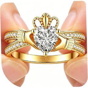 Gold Claddagh Ring for Women, 18K Gold Irish Ring For Women, Non Tarnish Ring For Women, Promise Ring with 6.5mm Heart Simulated Diamond, Engagement, Proposal Ring in Saudi Arabia