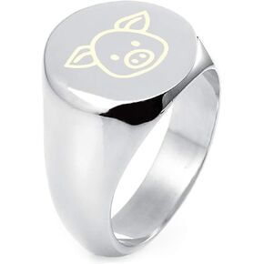 Sterling Silver Pig Icon Round Flat Top Polished Ring in Saudi Arabia