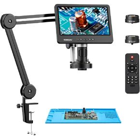 TOMLOV DM602 Flex Digital Soldering Microscope 2000x, Flexible Arm, 10.1" HDMI Microscope with 3 Lens, Coin Microscope with Ring Light, Adults LCD Video Microscope, Electronic Repair Mat Included,64GB in Saudi Arabia