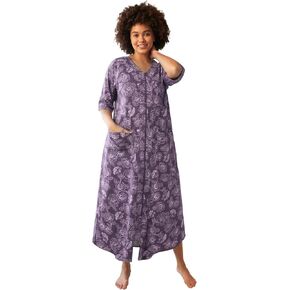 Dreams & Co. Women's Plus Size Long French Terry Zip-Front Robe (Petite Available) - L, Soft Iris in Saudi Arabia