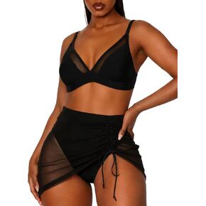 2 Piece Swimsuits for Women Mesh Bikini with Attached Cover Up Set, Sexy V Neck Bathing Suit in Kuwait