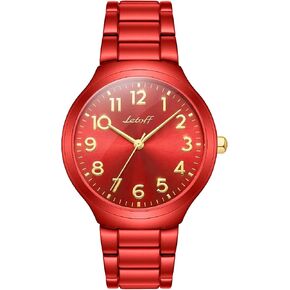 Letoff Red Women's Watch with Gold Arabic Numerals, Interchangeable Metal Strap (No Tools Needed), Bold Fashion Timepiece Water Resistant 100ft in Saudi Arabia