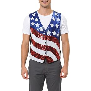 American Flag Sparkly Sequin Button Down Vest for Men Women 4th of July Patriotic Top V Neck Sleeveless Shirt Costume One Size in Saudi Arabia