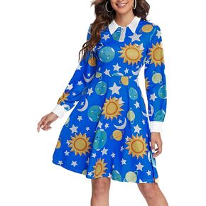 Womens Long Sleeves Peter Pan Collar Aline Fit and Flare Midi Dresses for Spring,Summer,Fall in Saudi Arabia