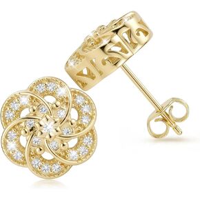 14K Gold Stud Earrings for Women Trendy Flower-shaped Gold Earrings Studs Fit Hypoallergenic Earring CZ Post Earring Butterfly Push Backings 10mm in Saudi Arabia