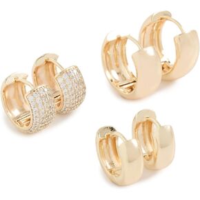 By Adina Eden Women's Solid/Pave Wide Huggie Earrings Combo Set, Gold, One Size in Saudi Arabia