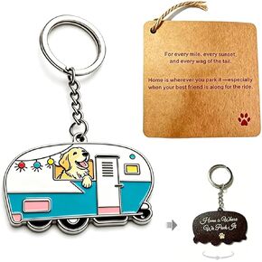 Enamel Camper Keychain Golden Retriever, RV Key Ring Dog Lovers, Home is Where We Park It Engraved, Camping Gifts in Saudi Arabia
