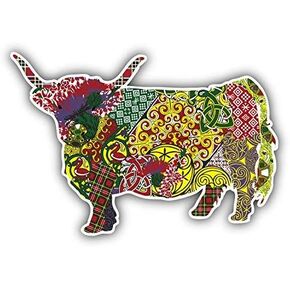 DG Graphics Patterned Scottish Highland Cow Art Decor 5'' x 3'' Vinyl Decal Sticker Wall Window Any Smooth Surface in Kuwait