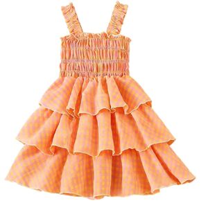 Toddler Girls Summer Dress – Cute Plaid Strap Sundress, Sleeveless Little Girls Sling Dress with Ruffled Hem, Casual Dress in Saudi Arabia