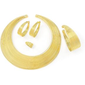 4PCS African Gold Jewelry Set Plated Necklace Earrings Ring Bracelet Chunky Bib Jewelry Sets for Women in Saudi Arabia
