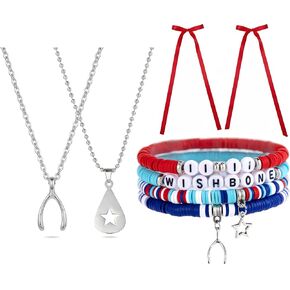 Wishbone Star Neckalce Bracelets and Hair Clip Set Merch Bow Hair Clip for Fans Gift in Saudi Arabia