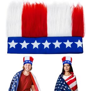 Patriotic Hairy Headband Red White Blue Troll Wig Hat & Costume Accessory Crazy Hats for 4th of July, Memorial Day, and Sports Events in Saudi Arabia