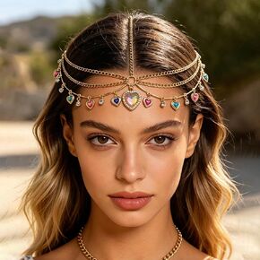 Boho Gold Head Chain Jewelry for Women Layered Coin Headpiece Costume Heart Hair Accessories (Sequins) in Saudi Arabia