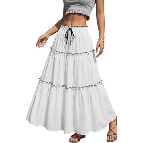 KIFOVEN Women's Tiered Ruffle Flowy Elastic Waist Double Layer A Line Casual Long Skirts in Saudi Arabia