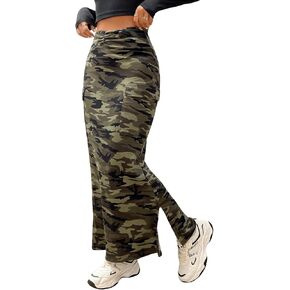 WDIRARA Women's Camo Side Split Maxi Cargo Skirts Streetwear Fishtail Bodycon Skirts with Pockets in Kuwait