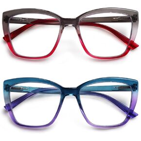 Henotin Reading Glasses for Women, 2 pack Fashion Oversized Blue Light Readers for Women, Spring Hinge Cat Eye Glasses in Saudi Arabia