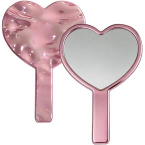 2 Pack Heart Shaped Handheld Mirror, Portable Makeup Heart Mirror with Handle (Pink, Water Ripples) in Saudi Arabia