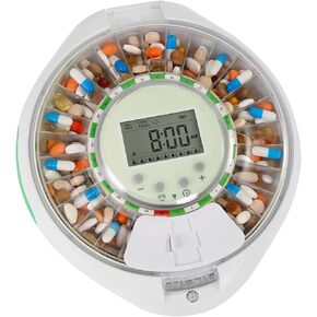 JULOS Automatic Pill Dispenser with 9 Alarms & Front Safety Lock for Elderly & Dementia Care – Sound/Light Reminders, Up to 9 Daily Doses, 28 Compartments Medication Organizer, Clear Lid in Saudi Arabia