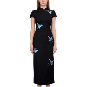 TSMNZMU Women Cheongsam Maxi Dress - Short Sleeve Butterfly Print Chinese Qipao Dress - Asian Traditional Long Dresses in Saudi Arabia