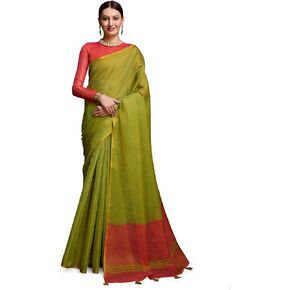 BFM Women's Cotton Tissue Silk Sequence Embroidery Saree With Unstitched Blouse Piece in Saudi Arabia