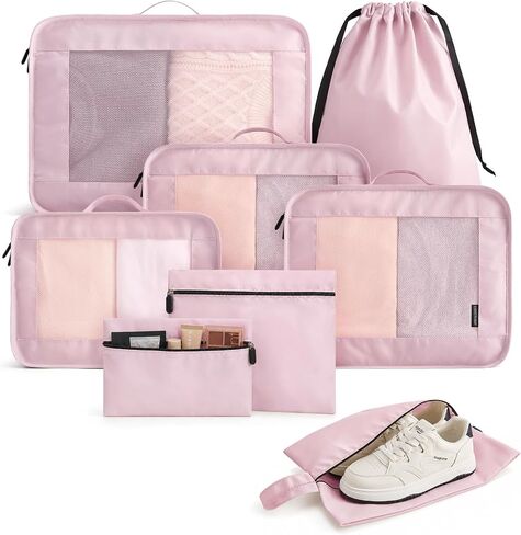 LIGHT FLIGHT 8 Set Packing Cubes for Travel, Durable Travel Essentials for Cruish Ship, Suitcase Organizer Packing Bags (8-Pack 1L+2M+1S+1Shoe Bag+2Toiletry Bags+1Laundry Bag) in Saudi Arabia