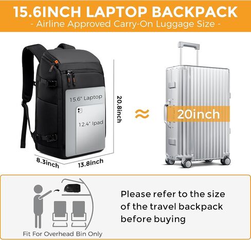 Fenree.geer Carry On Travel Backpack for Men 40L, Fits 15.6" Laptop | TSA Approved, Built-in USB Port, Anti Theft Pocket, 180° Lay Flat, Water-Resistant, Business, Commuter, Camping, Weekender in Saudi Arabia