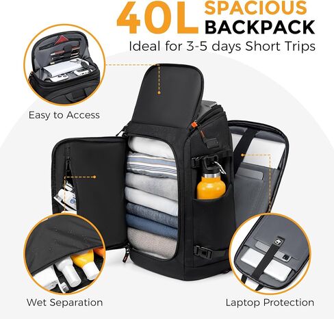 Fenree.geer Carry On Travel Backpack for Men 40L, Fits 15.6" Laptop | TSA Approved, Built-in USB Port, Anti Theft Pocket, 180° Lay Flat, Water-Resistant, Business, Commuter, Camping, Weekender in Saudi Arabia