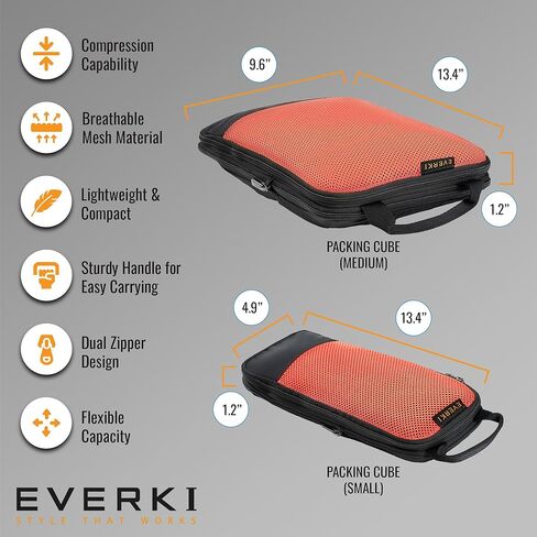 حزمة حقيبة ظهر الكمبيوتر المحمول EVERKI Atlas Business + مجموعة مكعبات التعبئة المضغوطة - مكعبات التعبئة لحقيبة الظهر والعربة 4.6L و9L + 29L/32L حقيبة ظهر للكمبيوتر المحمول للعمل والسفر والرجال والنساء - أسود وبرتقالي in Kuwait
