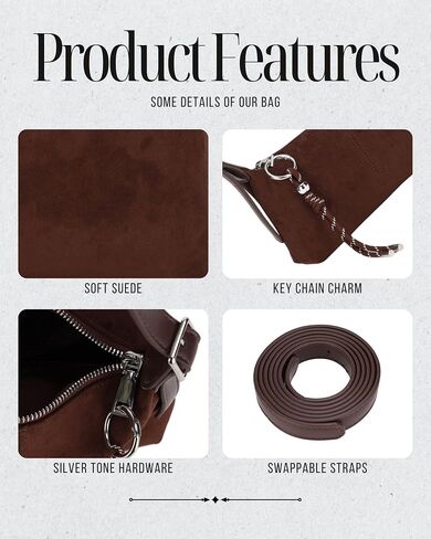 Premium Suede Vegan Leather Crossbody Purses for Women Small Shoulder Bag with Dual Adjustable Removeable Strap and Key Chain in Saudi Arabia
