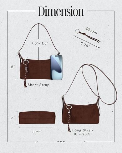 Premium Suede Vegan Leather Crossbody Purses for Women Small Shoulder Bag with Dual Adjustable Removeable Strap and Key Chain in Saudi Arabia