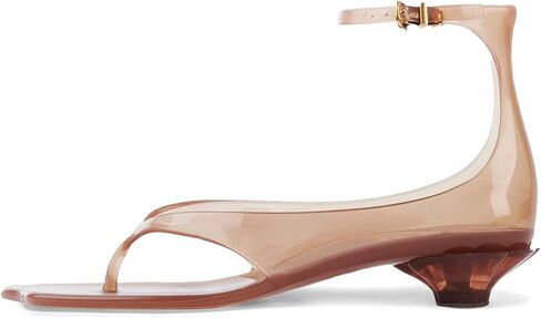 KISSASA Jelly Sandals Shoes for Women Fip Flop Kitten Heel Sandals Clear Ankle Strap Thong Heels Summer Low Heeled Summer Dress Shoes Brown Size 9 in Saudi Arabia
