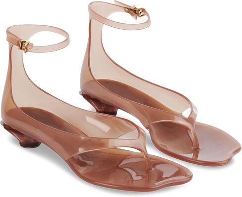 KISSASA Jelly Sandals Shoes for Women Fip Flop Kitten Heel Sandals Clear Ankle Strap Thong Heels Summer Low Heeled Summer Dress Shoes Brown Size 9 in Saudi Arabia