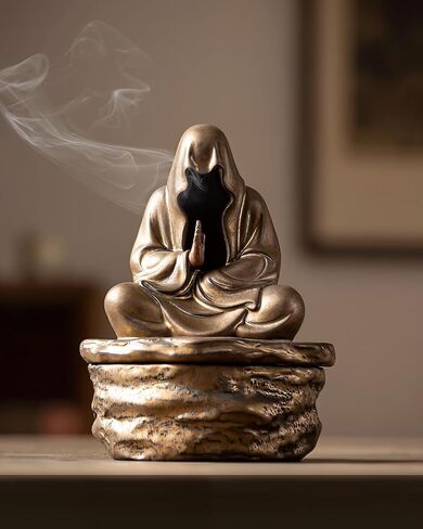 Ceramic Incense Burner for Cone & Coil – Faceless Buddha Statue for Protection, Evil Spirit Cleansing & Zen Meditation, Home Decor to Ward Off Negativity in Saudi Arabia