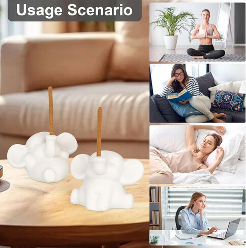 2 PCS Elephant Incense Burner, Handmade Ceramic Incense Holder, Animal Theme Incense Tray, Adorable Home Decoration Accessories (White) in Saudi Arabia
