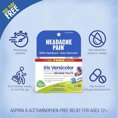 Boiron Iris Versicolor 6C Homeopathic Medicine for Heartburn, Headache On Relaxation - 3 Count (240 Pellets) in Saudi Arabia